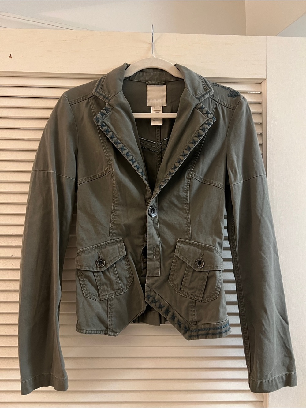 Y2K Rare Vintage Diesel Olive Green Utility Blazer Jacket - circa 2006